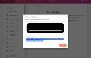 This code was generated by a deprecated version of Brave, please upgrade your other device first